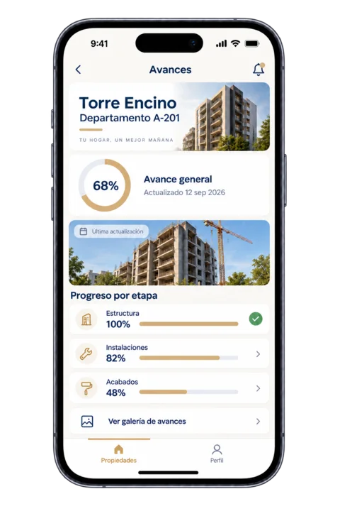 Avances de obra en la app móvil de Devio