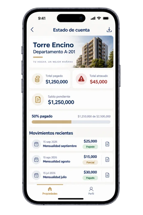 Estado de cuenta en la app móvil de Devio